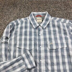 Simms Shirt Pearl Snap Fishing Mens XL Vented Western Plaid Madison River Ranch